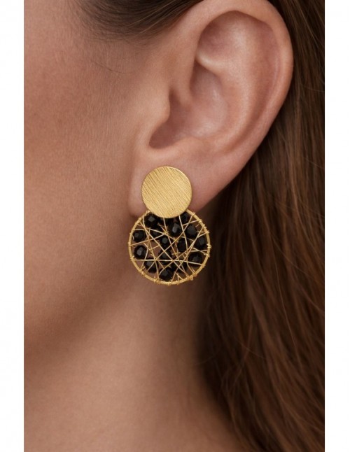 AROS BAÑADOS EN ORO CRISTAL NEGRO 2