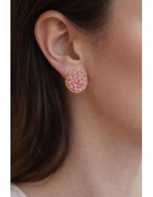 AROS BAÑADOS EN ORO PIEDRA ROSADA 2