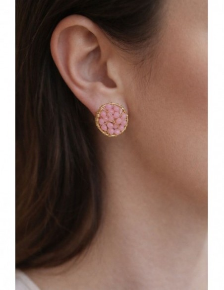 AROS BAÑADOS EN ORO PIEDRA ROSADA