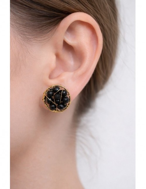 AROS BAÑADOS EN ORO PIEDRA NEGRO 2