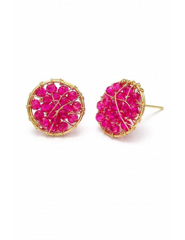 AROS BAÑADOS EN ORO PIEDRA FUCSIA