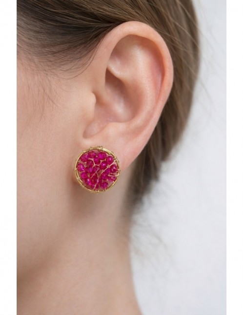 AROS BAÑADOS EN ORO PIEDRA FUCSIA 2