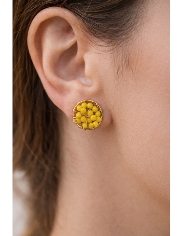 AROS BAÑADOS EN ORO PIEDRA AMARILLA