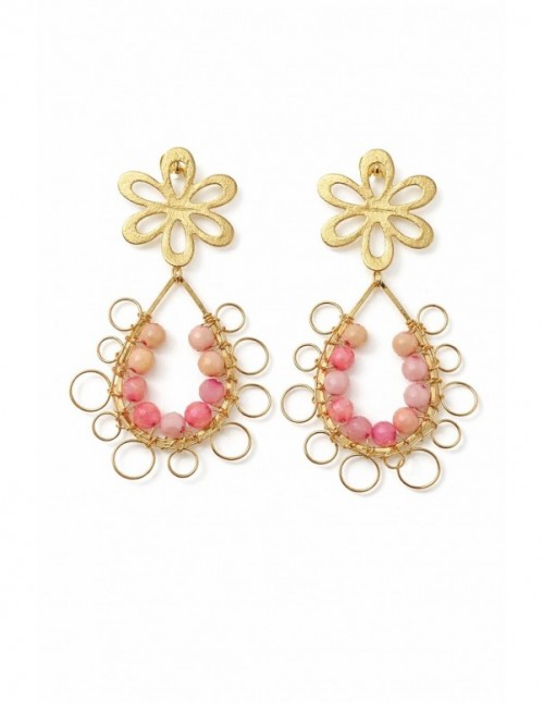 AROS BAÑADOS EN ORO PIEDRA ROSADA