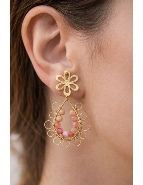 AROS BAÑADOS EN ORO PIEDRA ROSADA 2