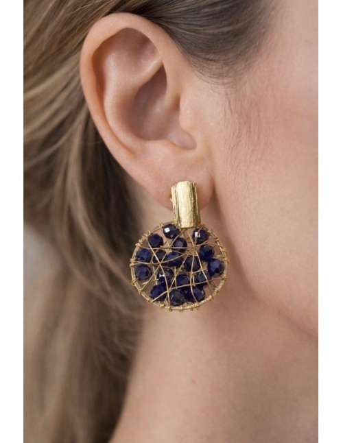 AROS BAÑADOS EN ORO CRISTAL AZUL 2