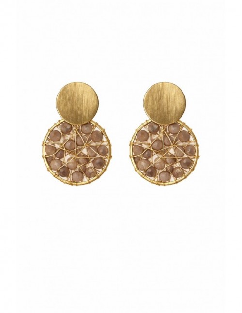 AROS BAÑADOS EN ORO PIEDRA CAFÉ