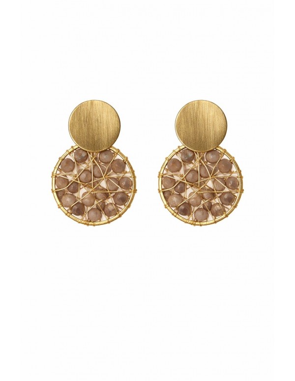 AROS BAÑADOS EN ORO PIEDRA CAFÉ