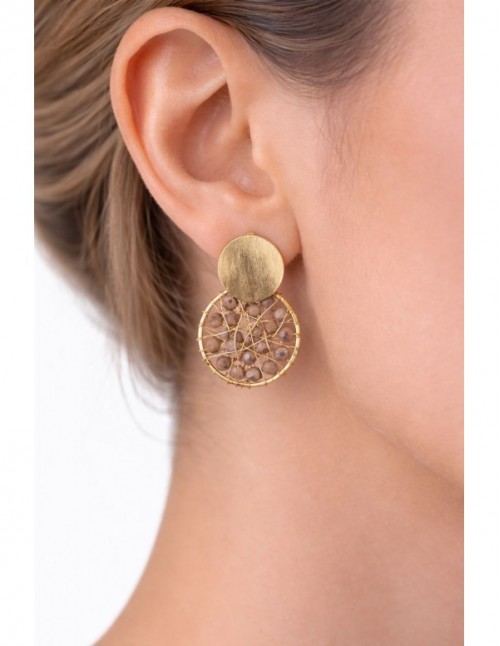 AROS BAÑADOS EN ORO PIEDRA CAFÉ 2