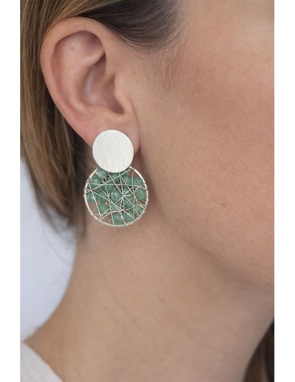 AROS BAÑADOS EN PLATA CRISTALES VERDES