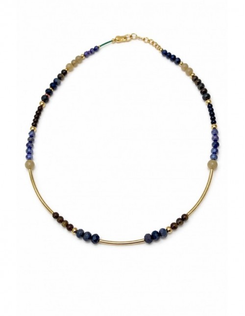 COLLARES BAÑADOS EN ORO PIEDRAS AZUL Y NEGRO