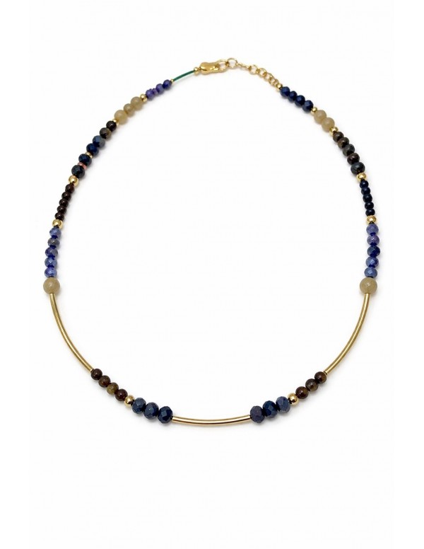 COLLARES BAÑADOS EN ORO PIEDRAS AZUL Y NEGRO