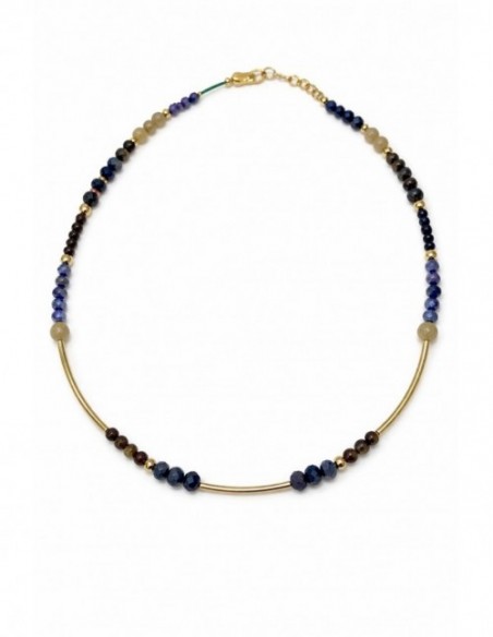 COLLARES BAÑADOS EN ORO PIEDRAS AZUL Y NEGRO