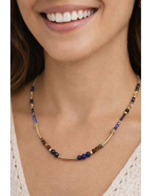 COLLARES BAÑADOS EN ORO PIEDRAS AZUL Y NEGRO 2