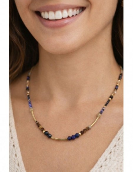 COLLARES BAÑADOS EN ORO PIEDRAS AZUL Y NEGRO