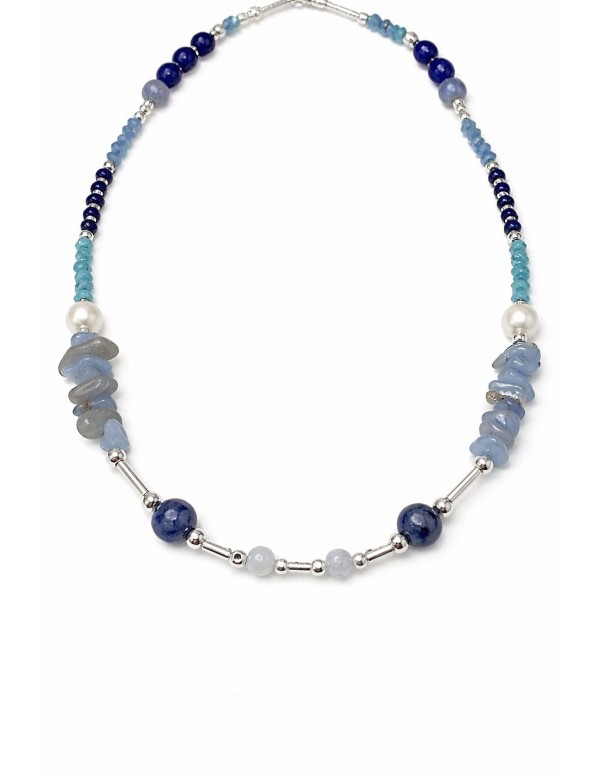 COLLARES BAÑADOS EN PLATA PIEDRAS AZULES Y...