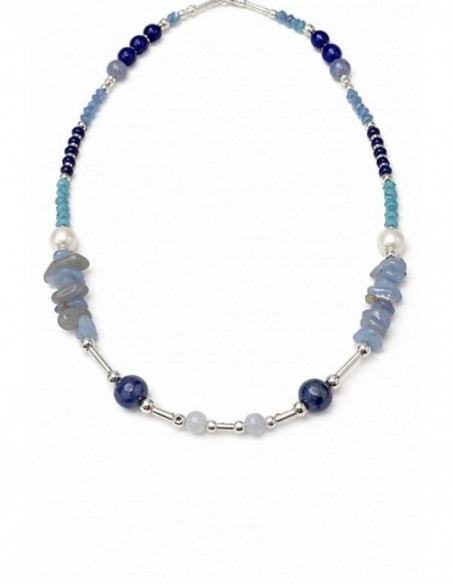 COLLARES BAÑADOS EN PLATA PIEDRAS AZULES Y CELESTES