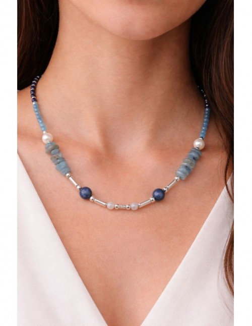 COLLARES BAÑADOS EN PLATA PIEDRAS AZULES Y CELESTES 2