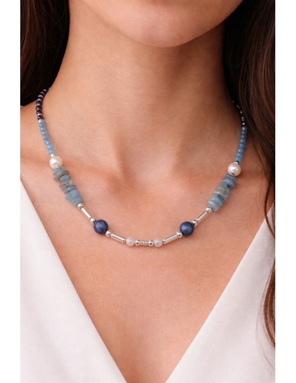 COLLARES BAÑADOS EN PLATA PIEDRAS AZULES Y...