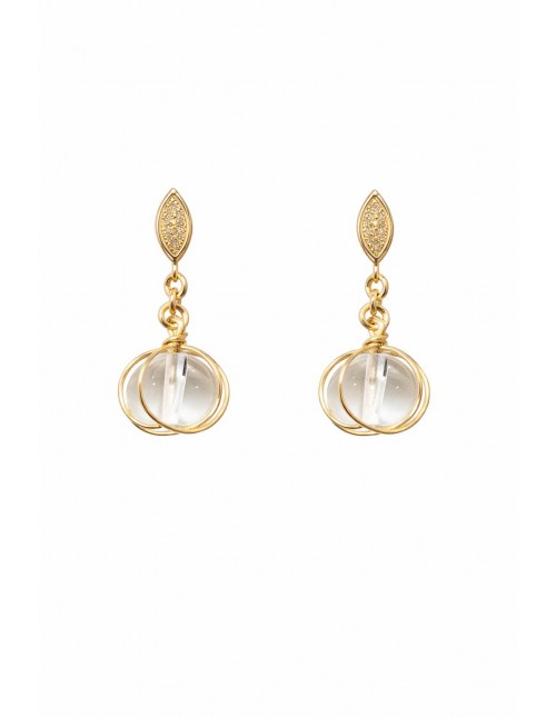 AROS BAÑADOS EN ORO PIEDRA CUARZO CRISTAL