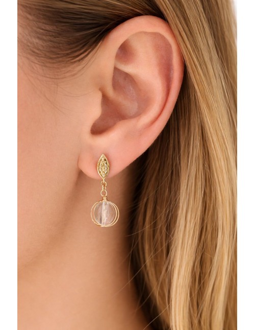 AROS BAÑADOS EN ORO PIEDRA CUARZO CRISTAL 2