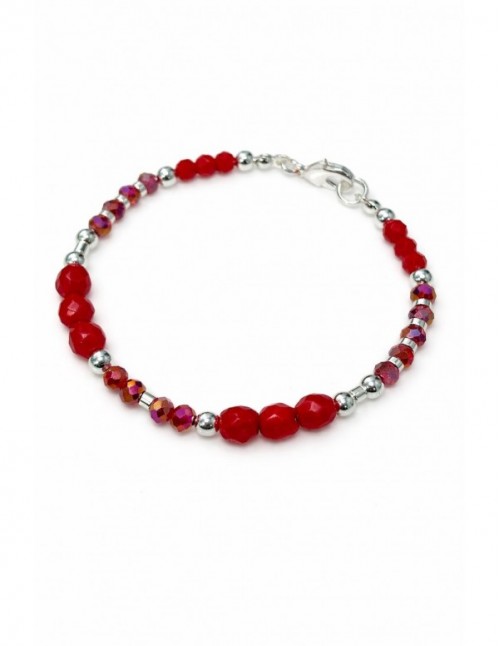 PULSERA BAÑADA EN PLATA PIEDRAS ROJAS