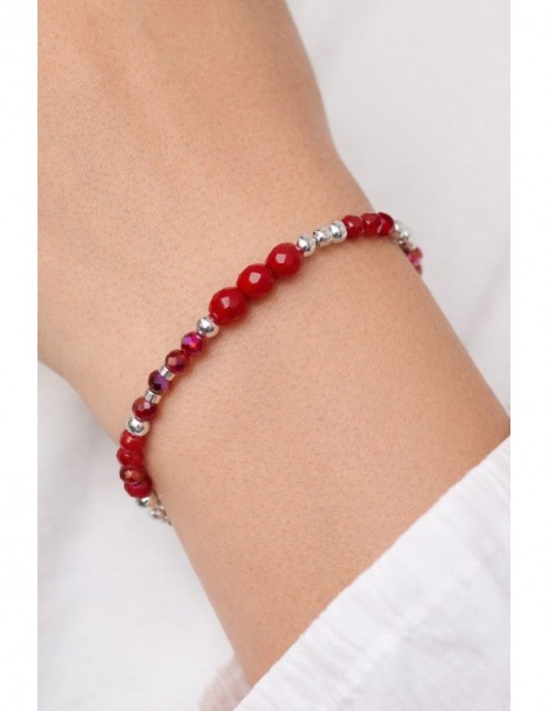 PULSERA BAÑADA EN PLATA PIEDRAS ROJAS 2