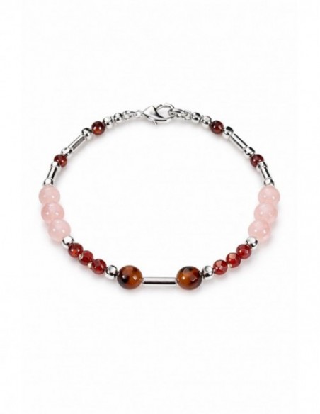 PULSERA BAÑADA EN PLATA PIEDRAS CAFÉ Y ROSADAS