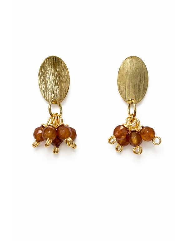 AROS BAÑADOS EN ORO PIEDRAS CAFÉ