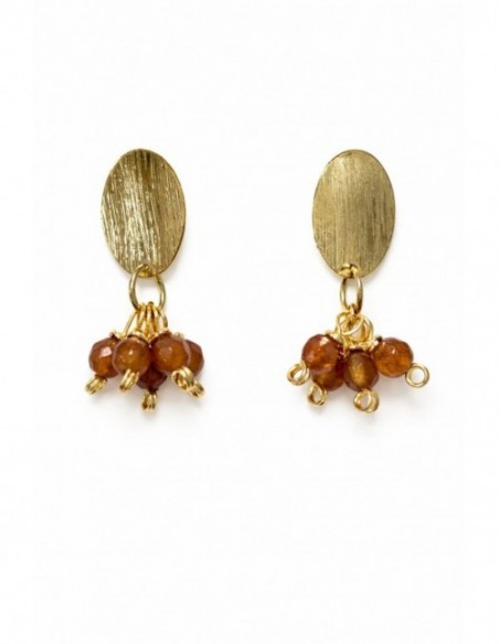 AROS BAÑADOS EN ORO PIEDRAS CAFÉ