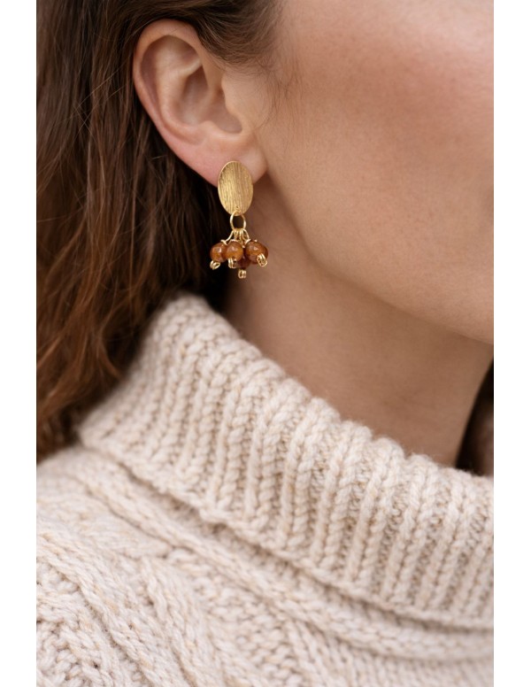 AROS BAÑADOS EN ORO PIEDRAS CAFÉ