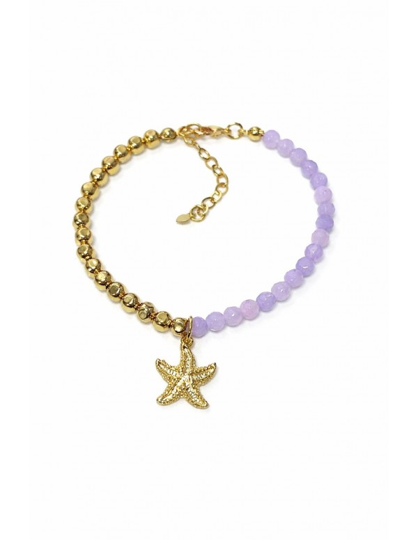 PULSERA BAÑO DE ORO PIEDRAS MORADAS