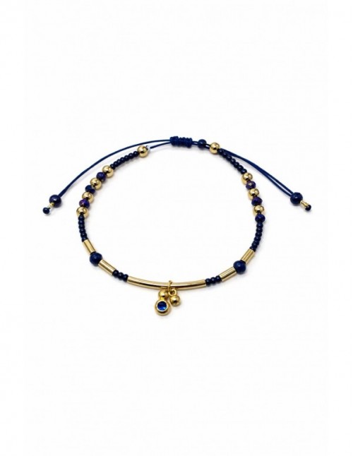 PULSERA BAÑO DE ORO PIEDRA AZUL