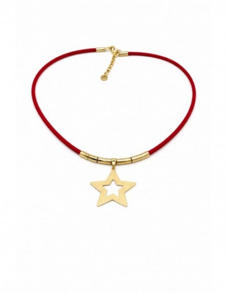 COLLAR BAÑO DE ORO GAMUZA ROJA 45+5 CM