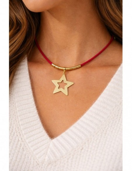COLLAR BAÑO DE ORO GAMUZA ROJA 45+5 CM