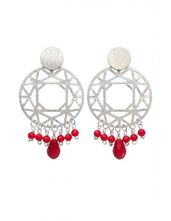 AROS BAÑADOS EN PLATA PIEDRA ROJA