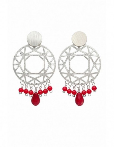 AROS BAÑADOS EN PLATA PIEDRA ROJA