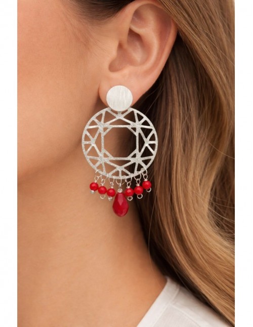 AROS BAÑADOS EN PLATA PIEDRA ROJA 2