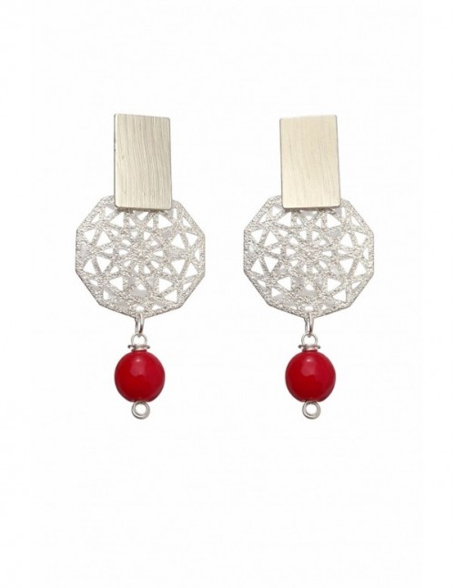 AROS BAÑADOS EN PLATA PIEDRA ROJA