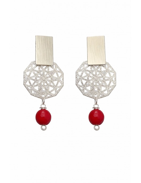 AROS BAÑADOS EN PLATA PIEDRA ROJA