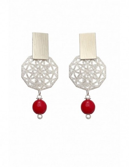 AROS BAÑADOS EN PLATA PIEDRA ROJA
