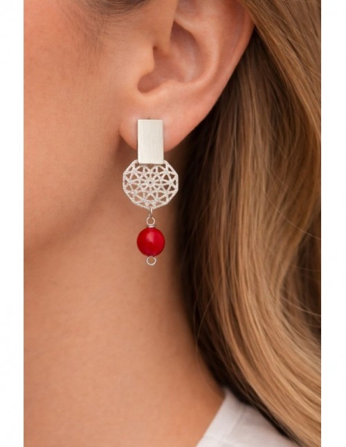 AROS BAÑADOS EN PLATA PIEDRA ROJA 2