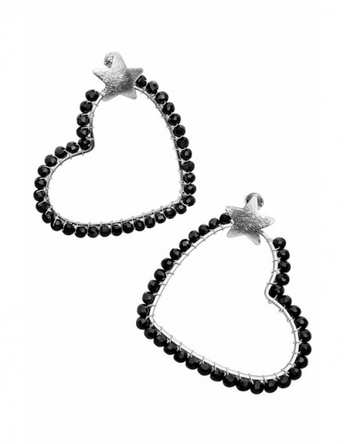 AROS BAÑADOS EN PLATA CRISTALES NEGROS