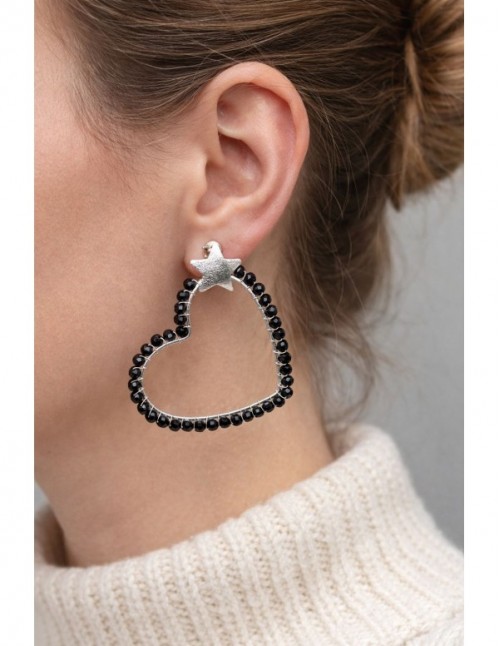 AROS BAÑADOS EN PLATA CRISTALES NEGROS 2