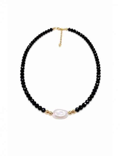 COLLAR BAÑADO EN ORO PIEDRA BLANCA