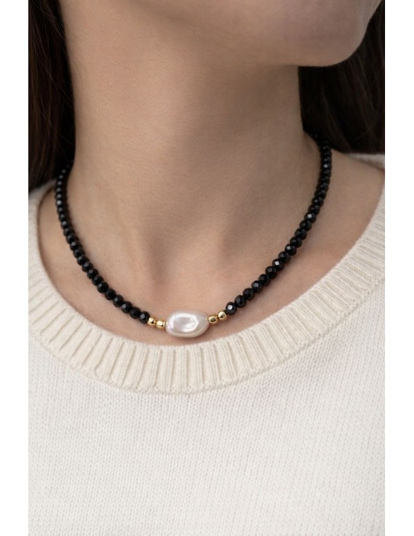 COLLAR BAÑADO EN ORO PIEDRA BLANCA