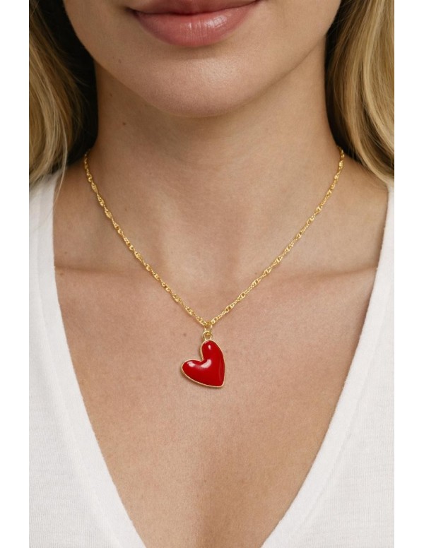 COLLAR BAÑADO EN ORO CORAZON ROJO