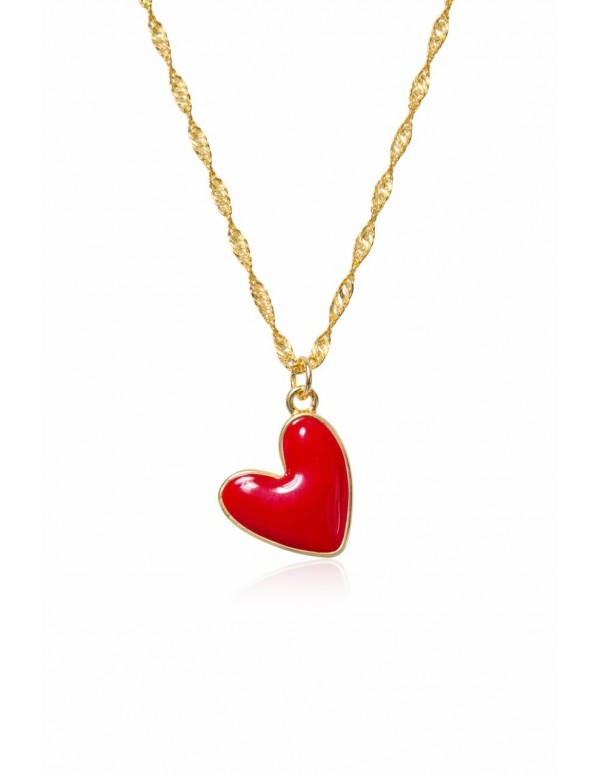 COLLAR BAÑADO EN ORO CORAZON ROJO