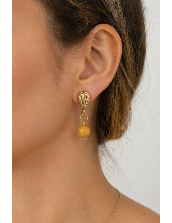 AROS BAÑADOS EN ORO PIEDRA AMARILLA