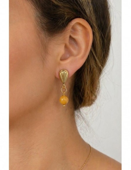 AROS BAÑADOS EN ORO PIEDRA AMARILLA